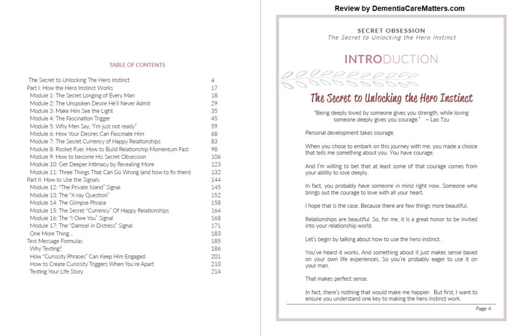 the manual's table of contents