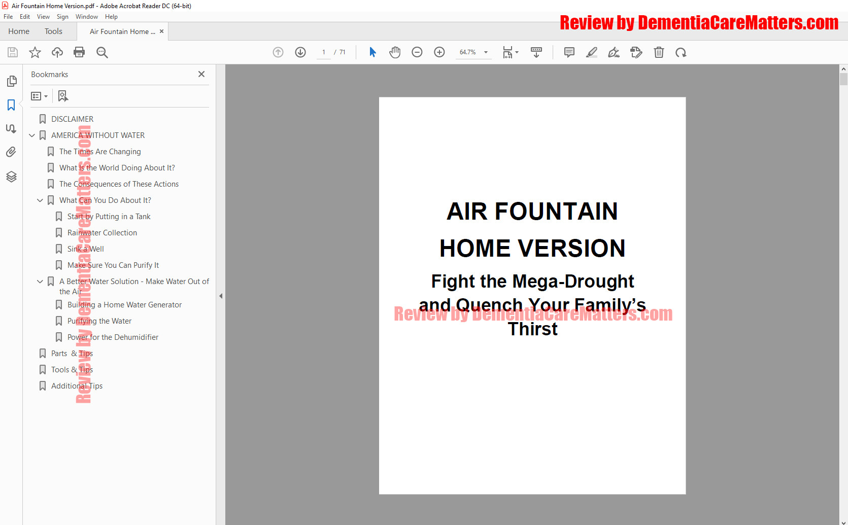 Air Fountain Home Version Table of Contents